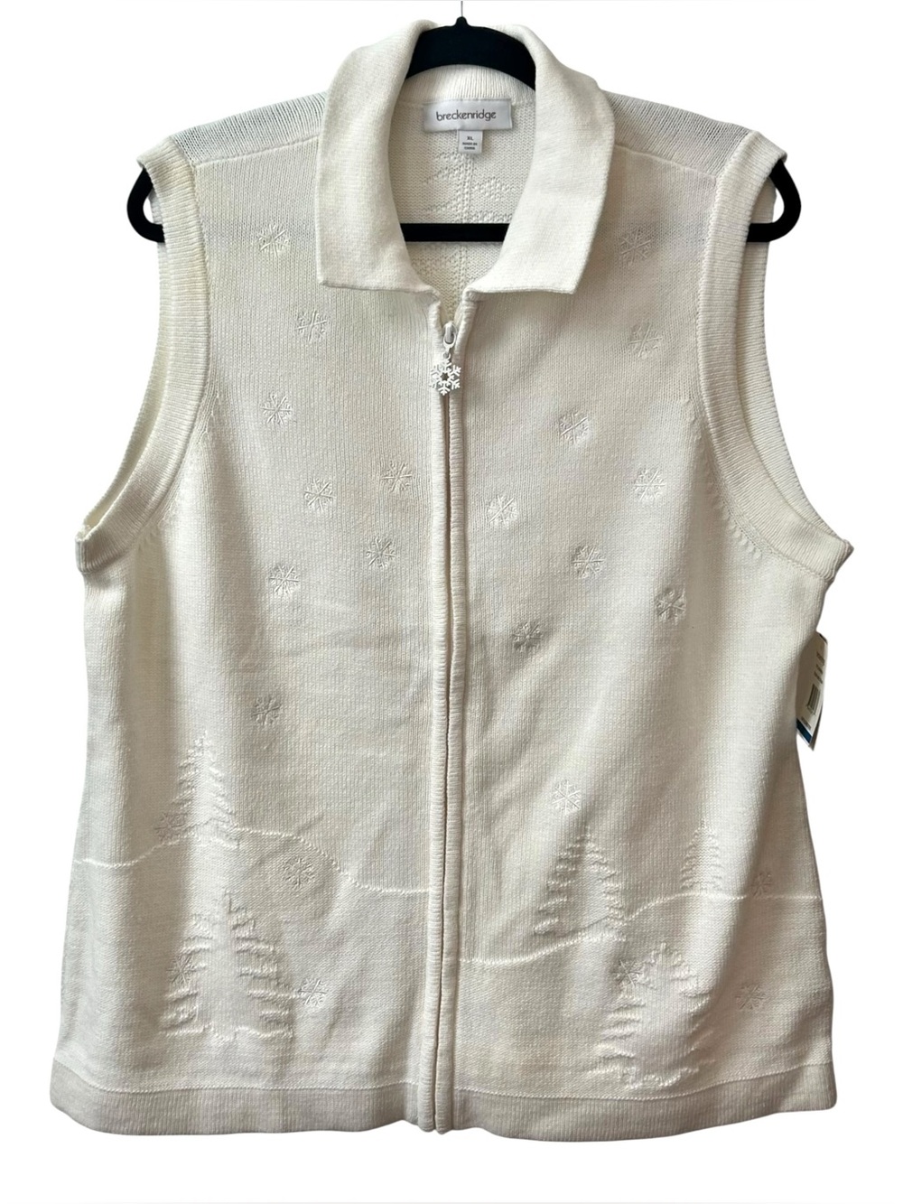NWT Breckenridge Fair Isle Full Zip Winter Sweater Vest SZ XL in Basic Cream